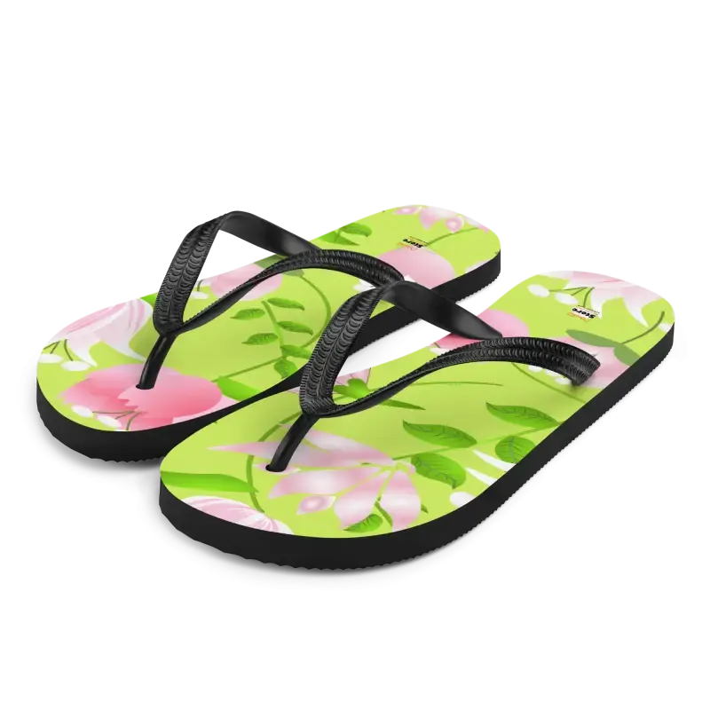 Slip Resistant Flip Flops with Pink Flowers