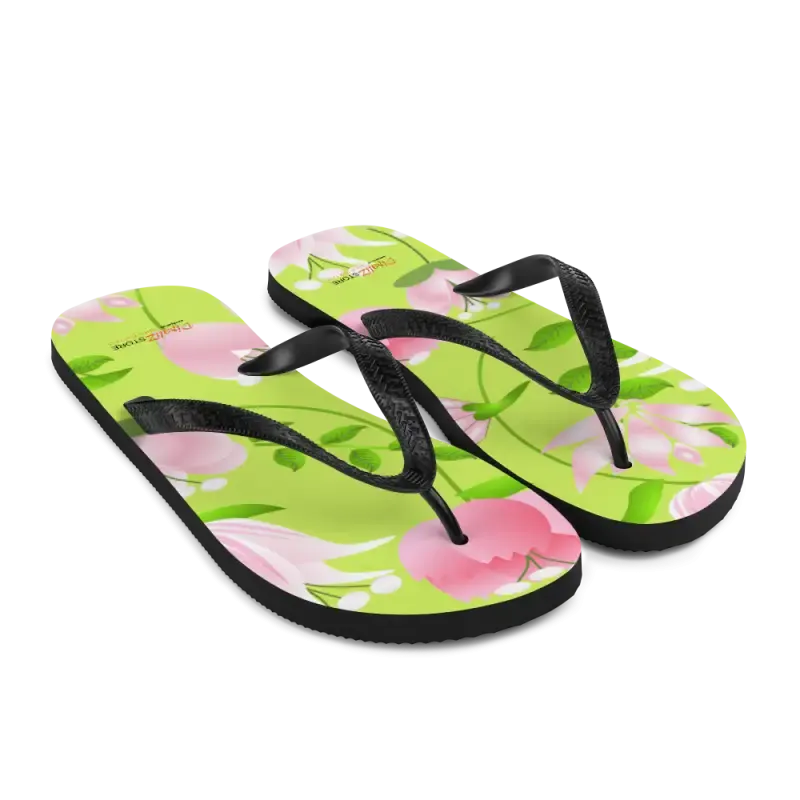Slip Resistant Flip Flops with Pink Flowers
