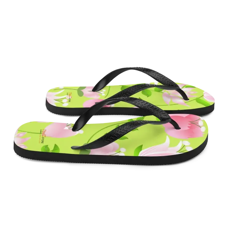 Slip Resistant Flip Flops with Pink Flowers