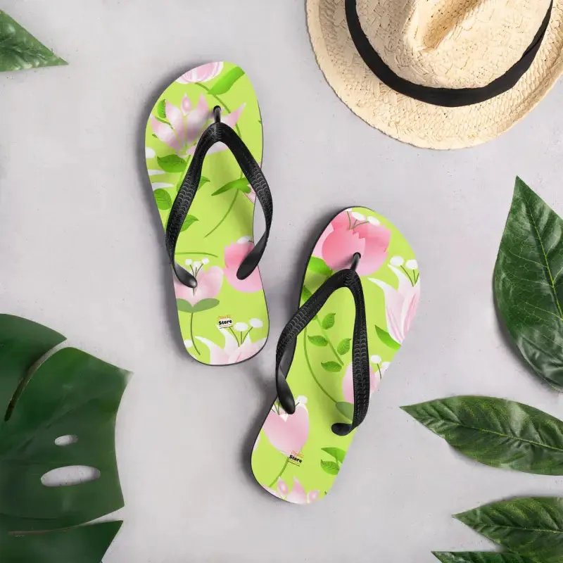 Slip Resistant Flip Flops with Pink Flowers