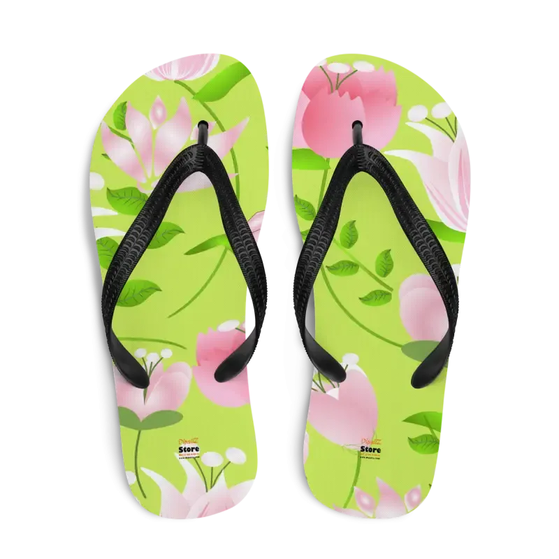 Slip Resistant Flip Flops with Pink Flowers
