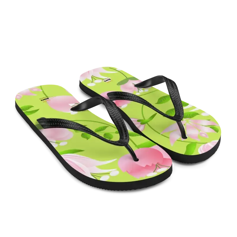 Slip Resistant Flip Flops with Pink Flowers