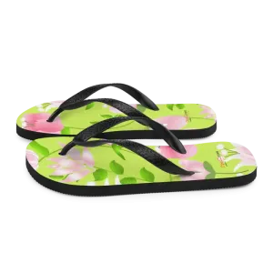Slip Resistant Flip Flops with Pink Flowers