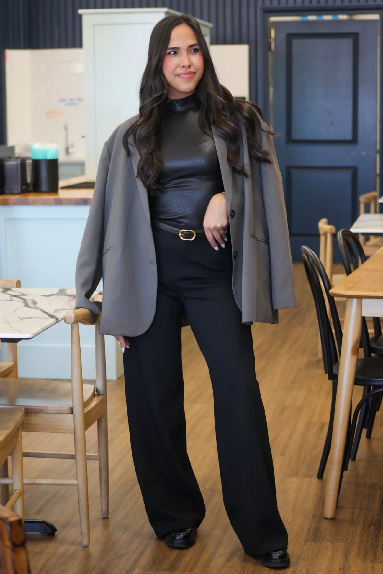 SPANX Leather-Like Mock Neck Bodysuit