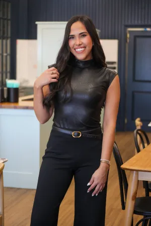 SPANX Leather-Like Mock Neck Bodysuit