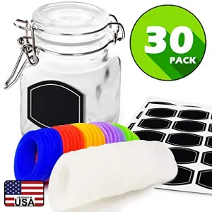 Spice Jars Airtight 4 oz small mason Glass Jars with Leak Proof Multi Color Gasket   Hinged Lid   Reusable Chalkboard Label Multipurpose Spice Containers Herb Seasoning Art Craft Storage Empty 30 Pack