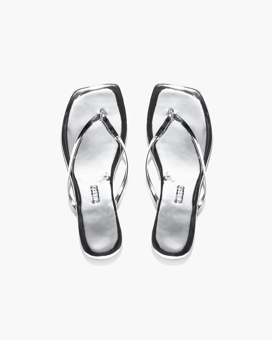Square Toe Leather Flip Flops in Chrome