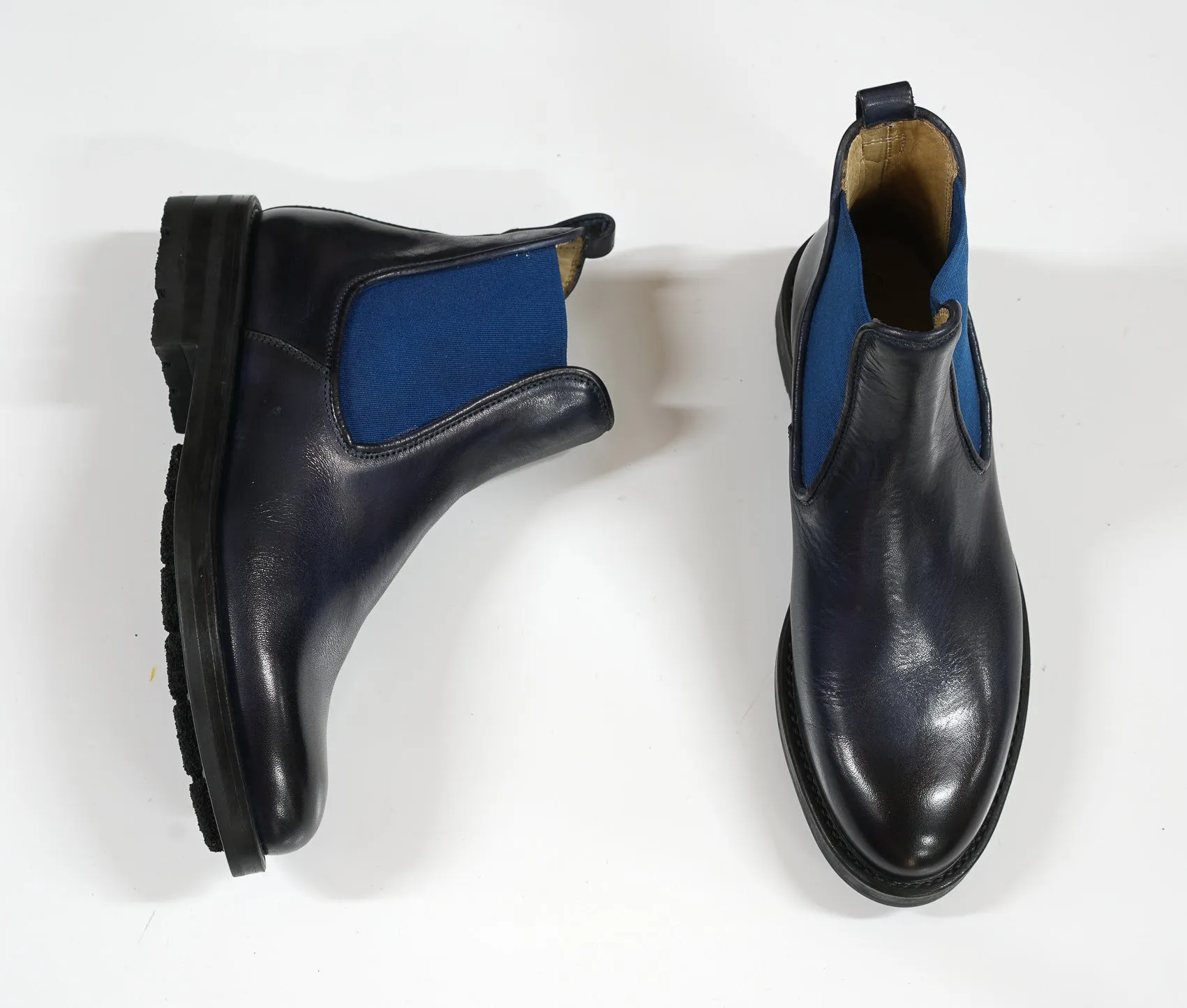 Stefano Stefani Women's Blue Leather Pull On Boot 8045