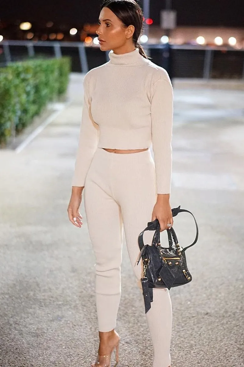 Stone Rib Crop Jumper Loungewear Set - Ayriana