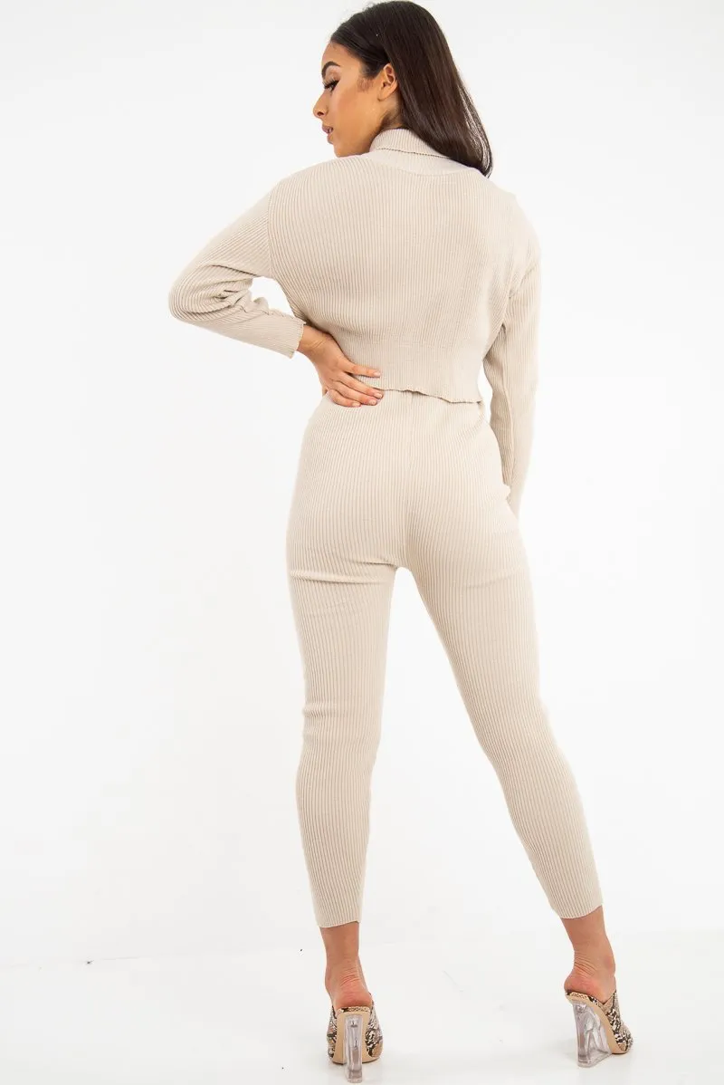 Stone Rib Crop Jumper Loungewear Set - Ayriana