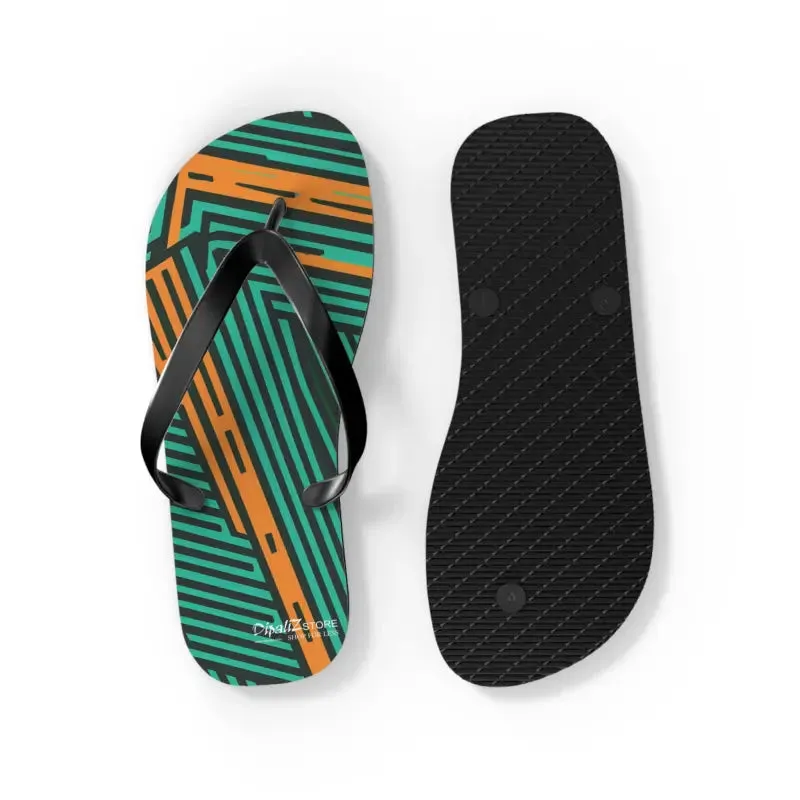 Summer Fun with Green Striped Pattern Flip Flops