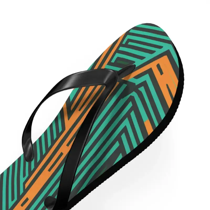 Summer Fun with Green Striped Pattern Flip Flops