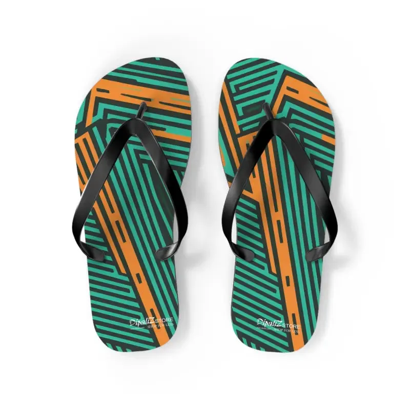 Summer Fun with Green Striped Pattern Flip Flops