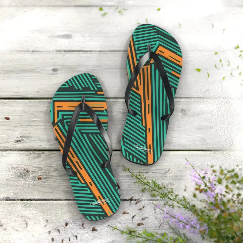 Summer Fun with Green Striped Pattern Flip Flops