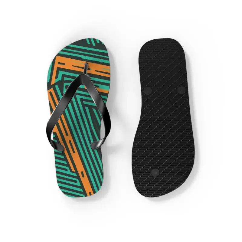 Summer Fun with Green Striped Pattern Flip Flops