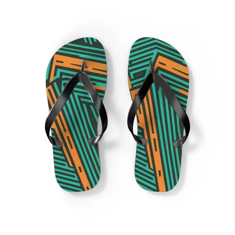 Summer Fun with Green Striped Pattern Flip Flops