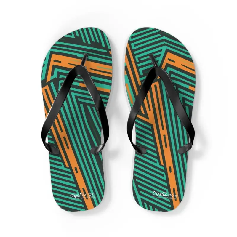 Summer Fun with Green Striped Pattern Flip Flops