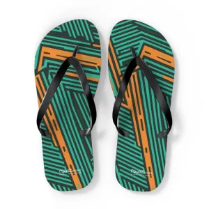 Summer Fun with Green Striped Pattern Flip Flops