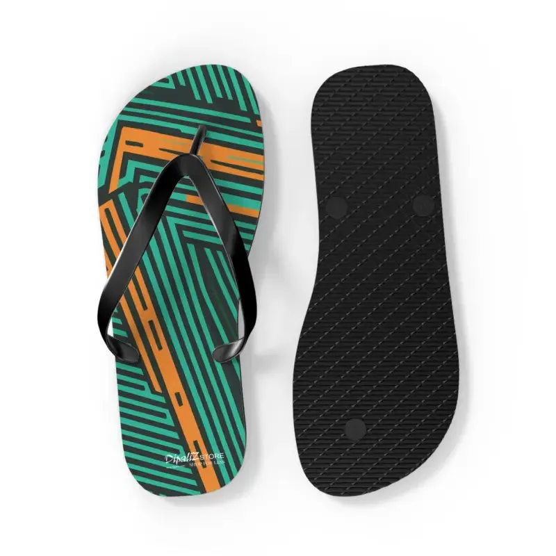 Summer Fun with Green Striped Pattern Flip Flops