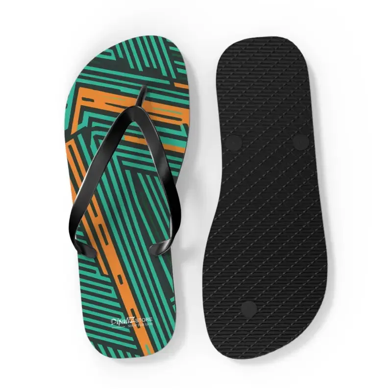 Summer Fun with Green Striped Pattern Flip Flops