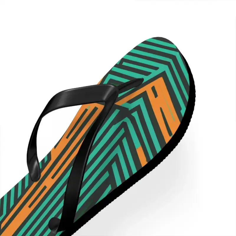 Summer Fun with Green Striped Pattern Flip Flops