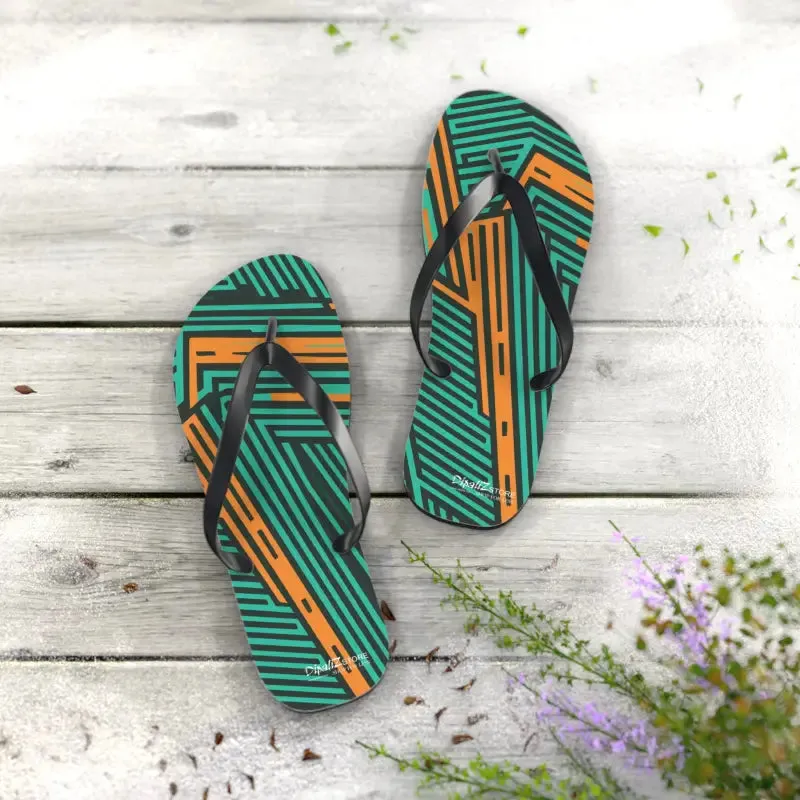 Summer Fun with Green Striped Pattern Flip Flops