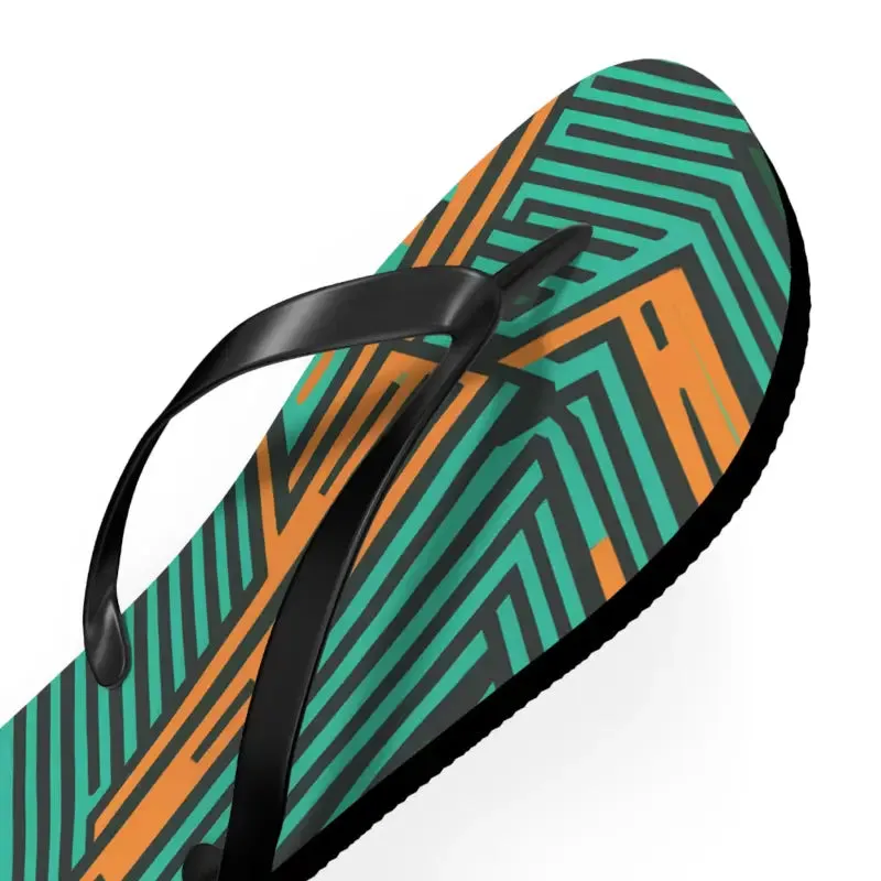 Summer Fun with Green Striped Pattern Flip Flops
