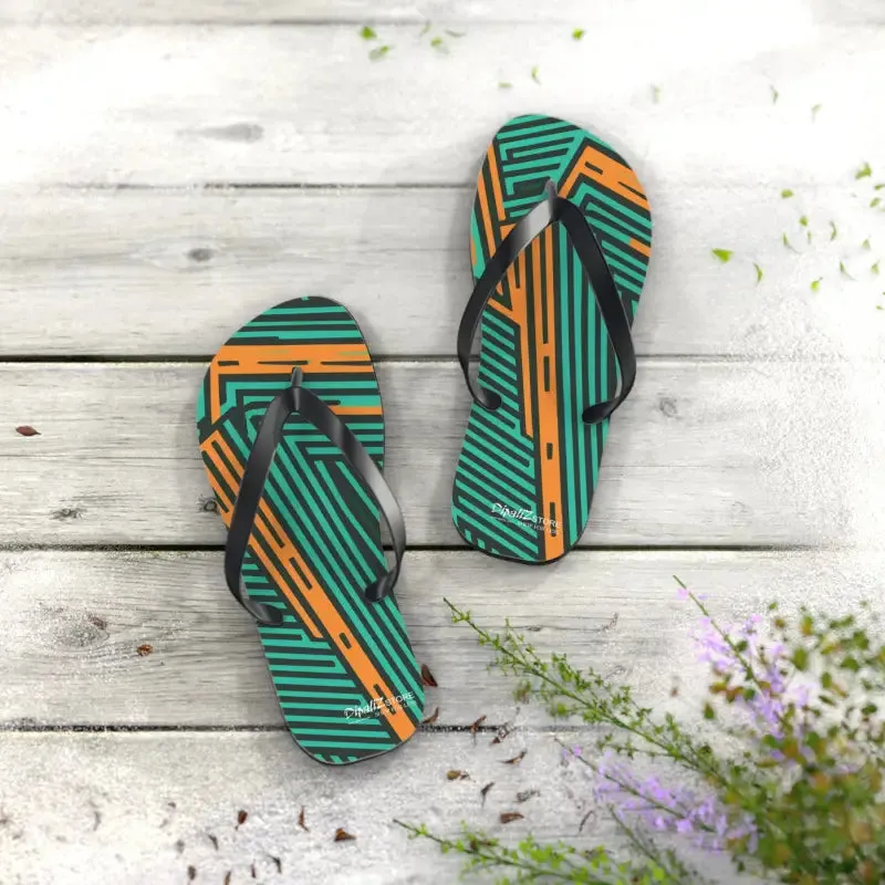 Summer Fun with Green Striped Pattern Flip Flops