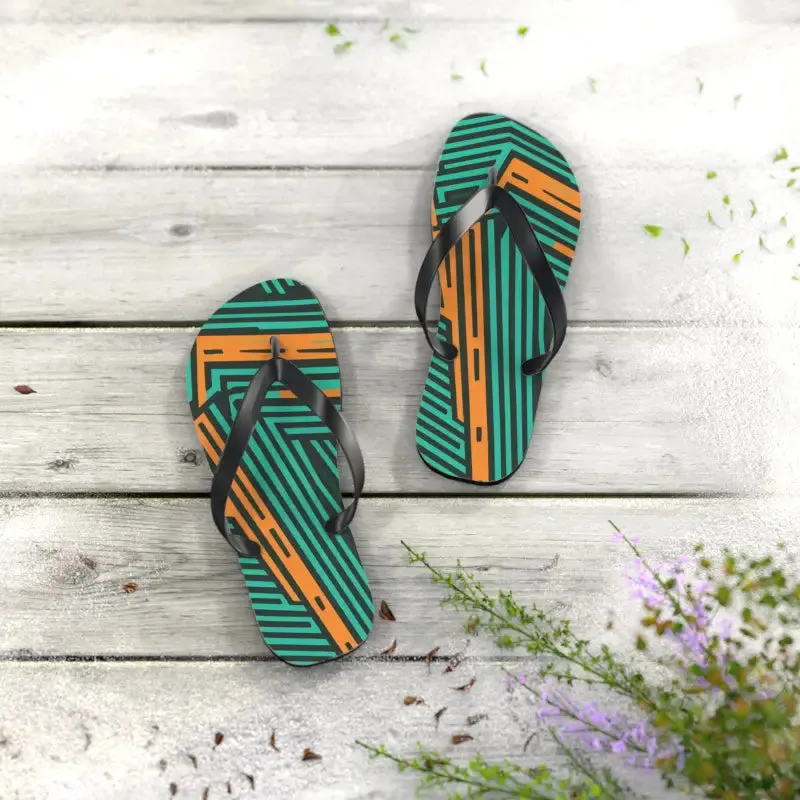 Summer Fun with Green Striped Pattern Flip Flops