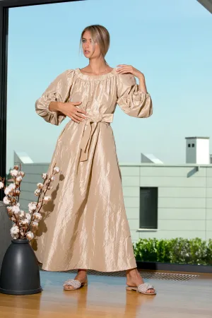 Taffeta Dress, Extravagant Golden Dress, Belt Dress, Maxi Dress, Puff Sleeve Dress, Kimono Dress, Japanese Clothing, Elegant Dress, Formal