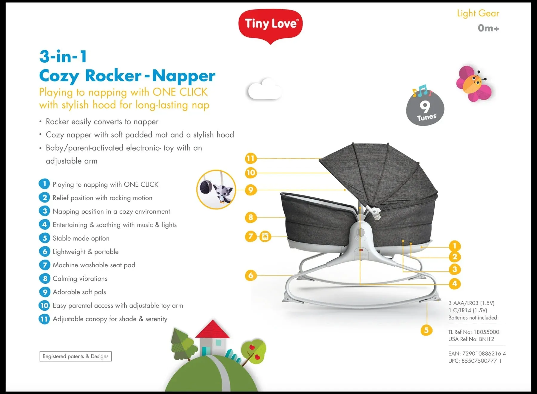 Tiny Love 3 in 1 Cozy Tiny Rocker - Heather Grey
