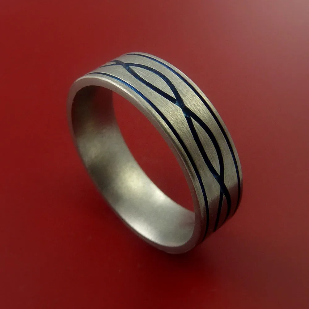 Titanium Ring with Infinity Milled Celtic Design and Cerakote Inlays Custom Made Band