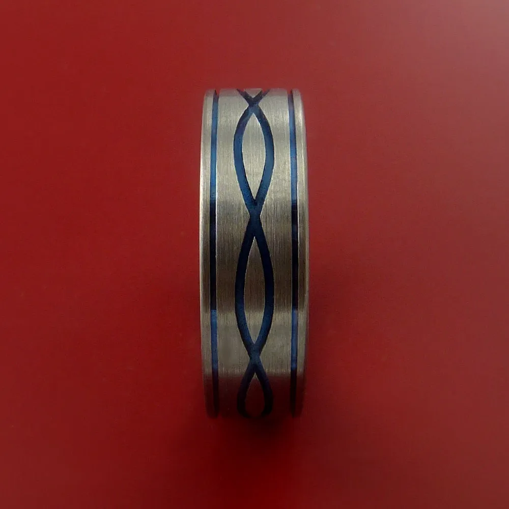 Titanium Ring with Infinity Milled Celtic Design and Cerakote Inlays Custom Made Band