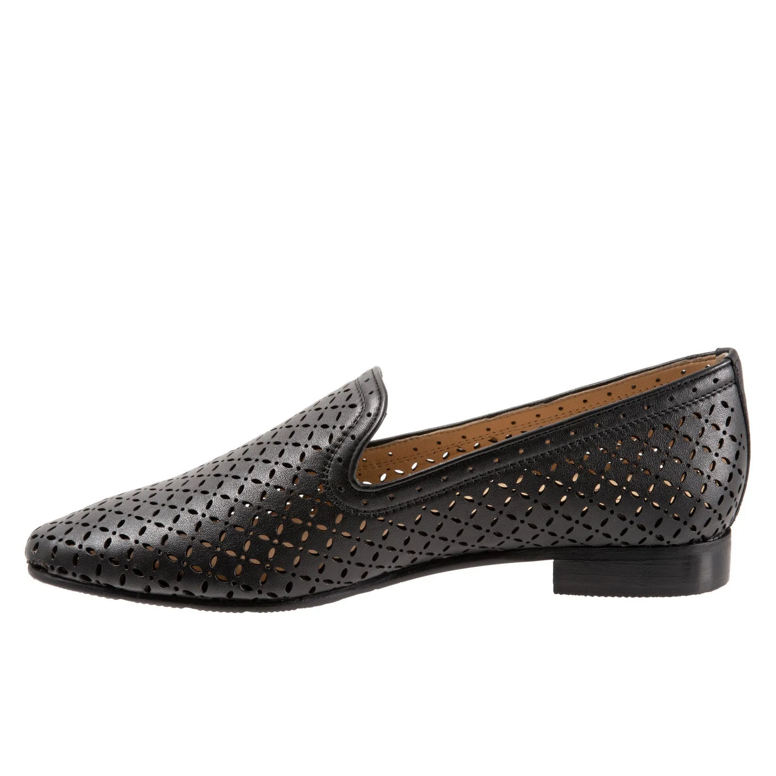 Trotters Ginger T2219-001 Womens Black Wide Leather Loafer Flats Shoes