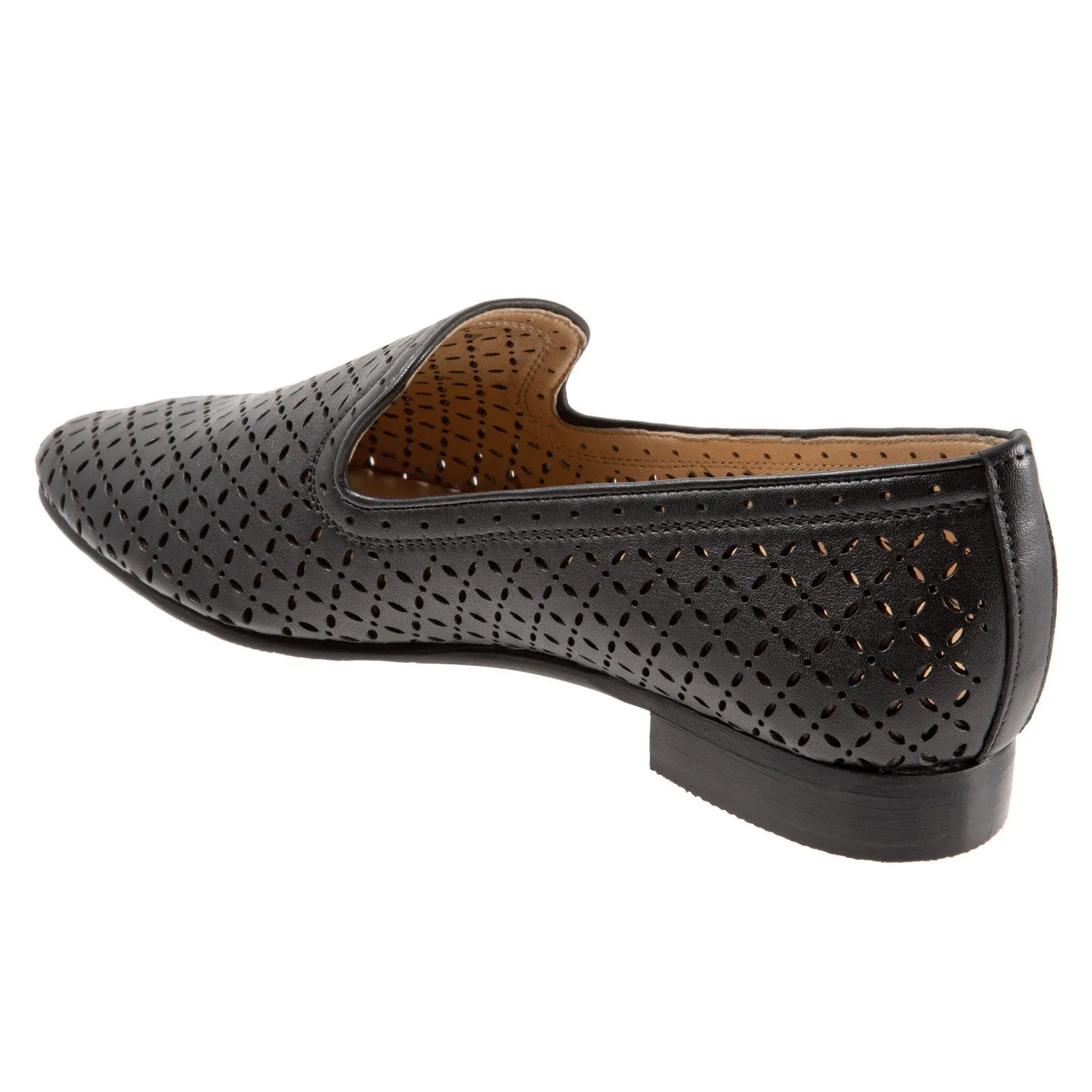 Trotters Ginger T2219-001 Womens Black Wide Leather Loafer Flats Shoes
