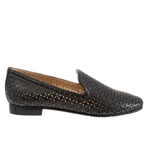 Trotters Ginger T2219-001 Womens Black Wide Leather Loafer Flats Shoes