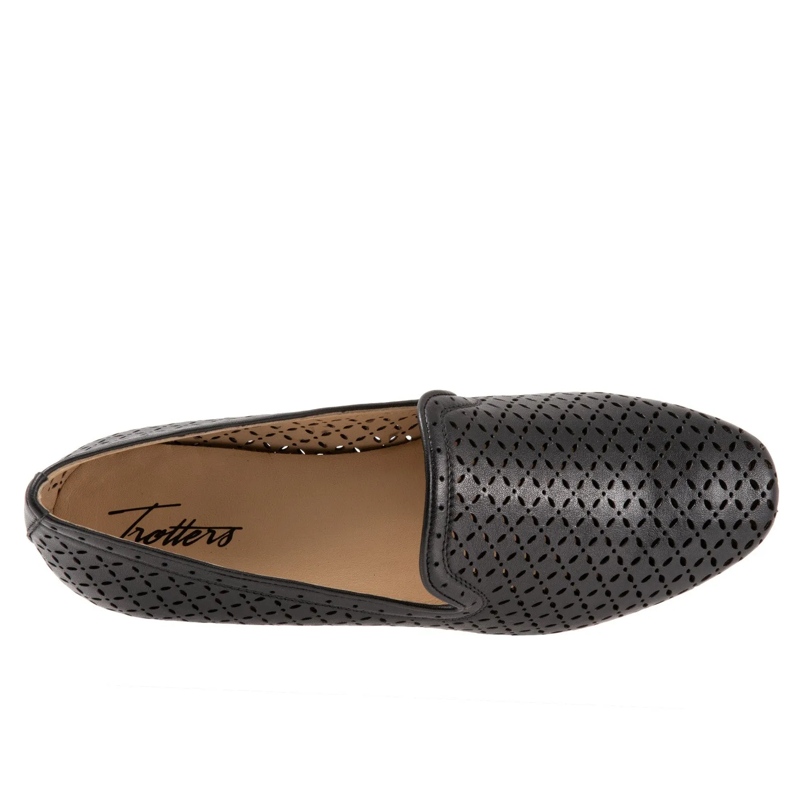 Trotters Ginger T2219-001 Womens Black Wide Leather Loafer Flats Shoes