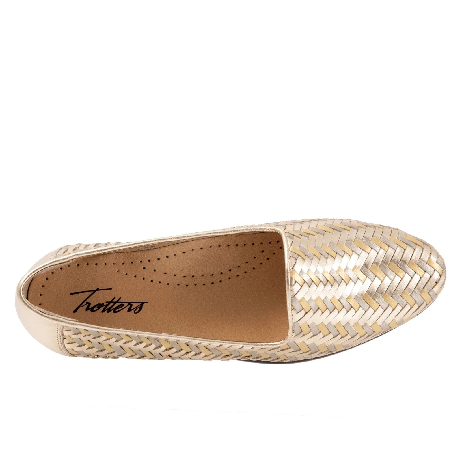 Trotters Liz III T2131-915 Womens Gold Narrow Leather Loafer Flats Shoes