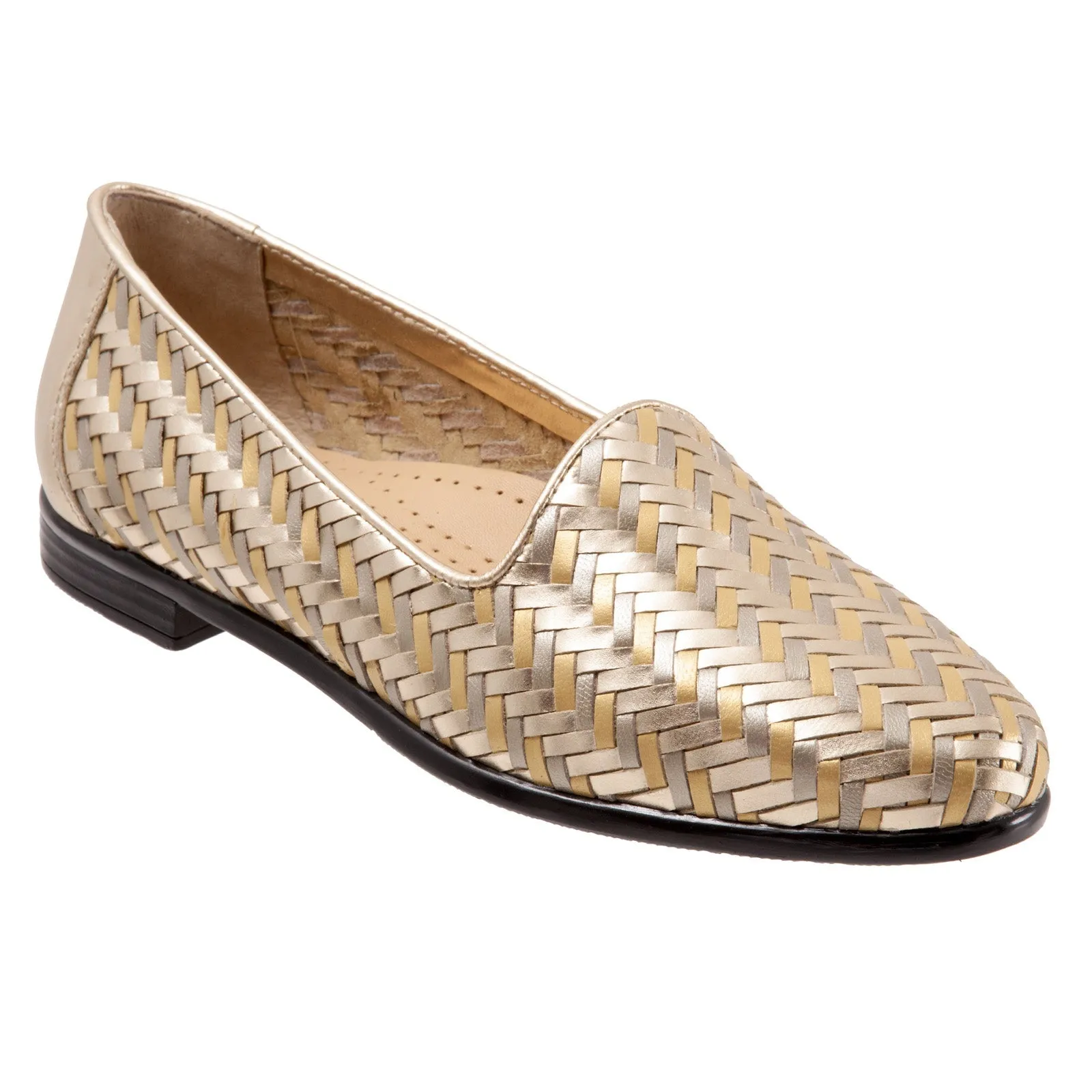 Trotters Liz III T2131-915 Womens Gold Narrow Leather Loafer Flats Shoes