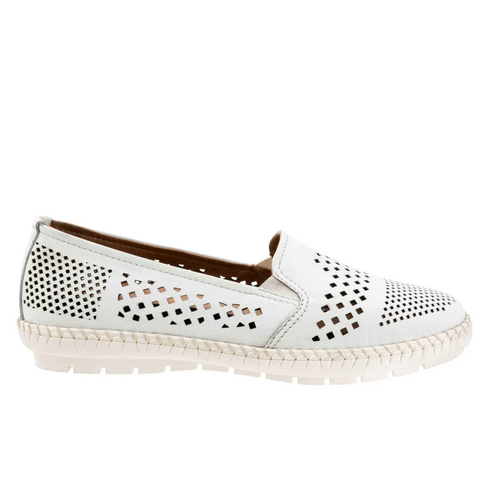 Trotters Royal T2319-100 Womens White Narrow Leather Loafer Flats Shoes