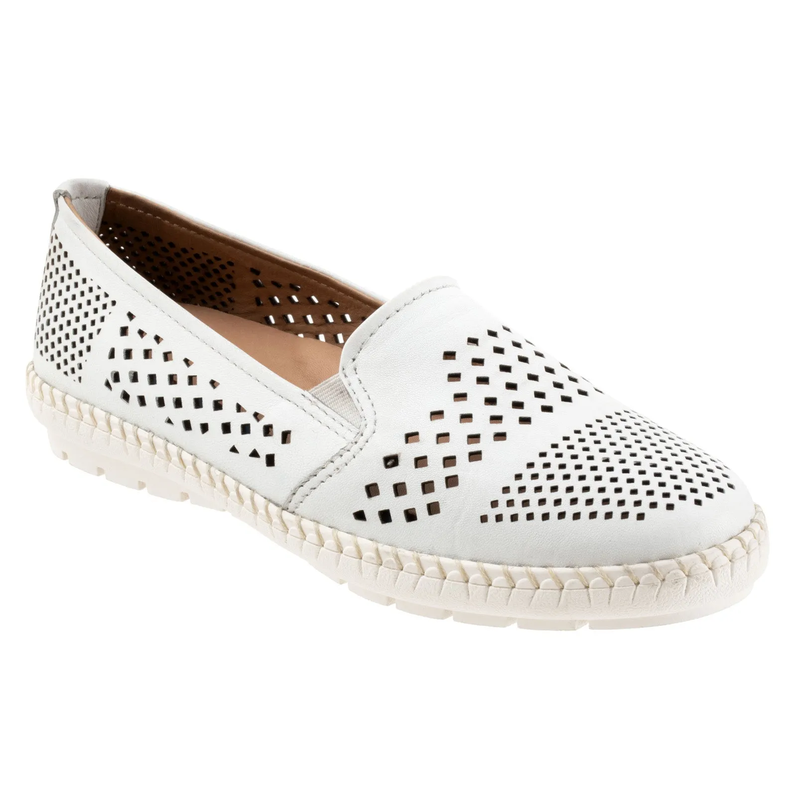 Trotters Royal T2319-100 Womens White Narrow Leather Loafer Flats Shoes