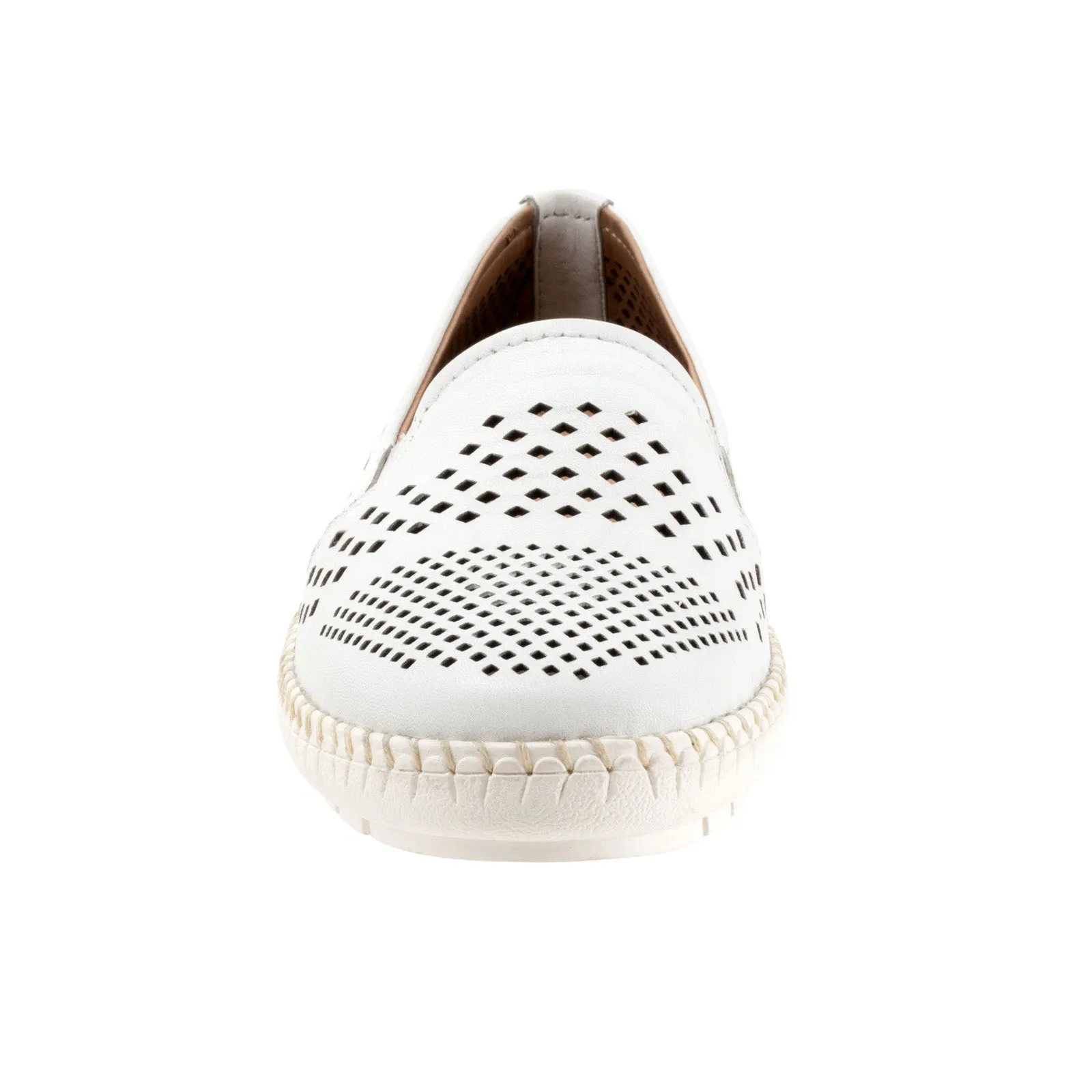 Trotters Royal T2319-100 Womens White Narrow Leather Loafer Flats Shoes