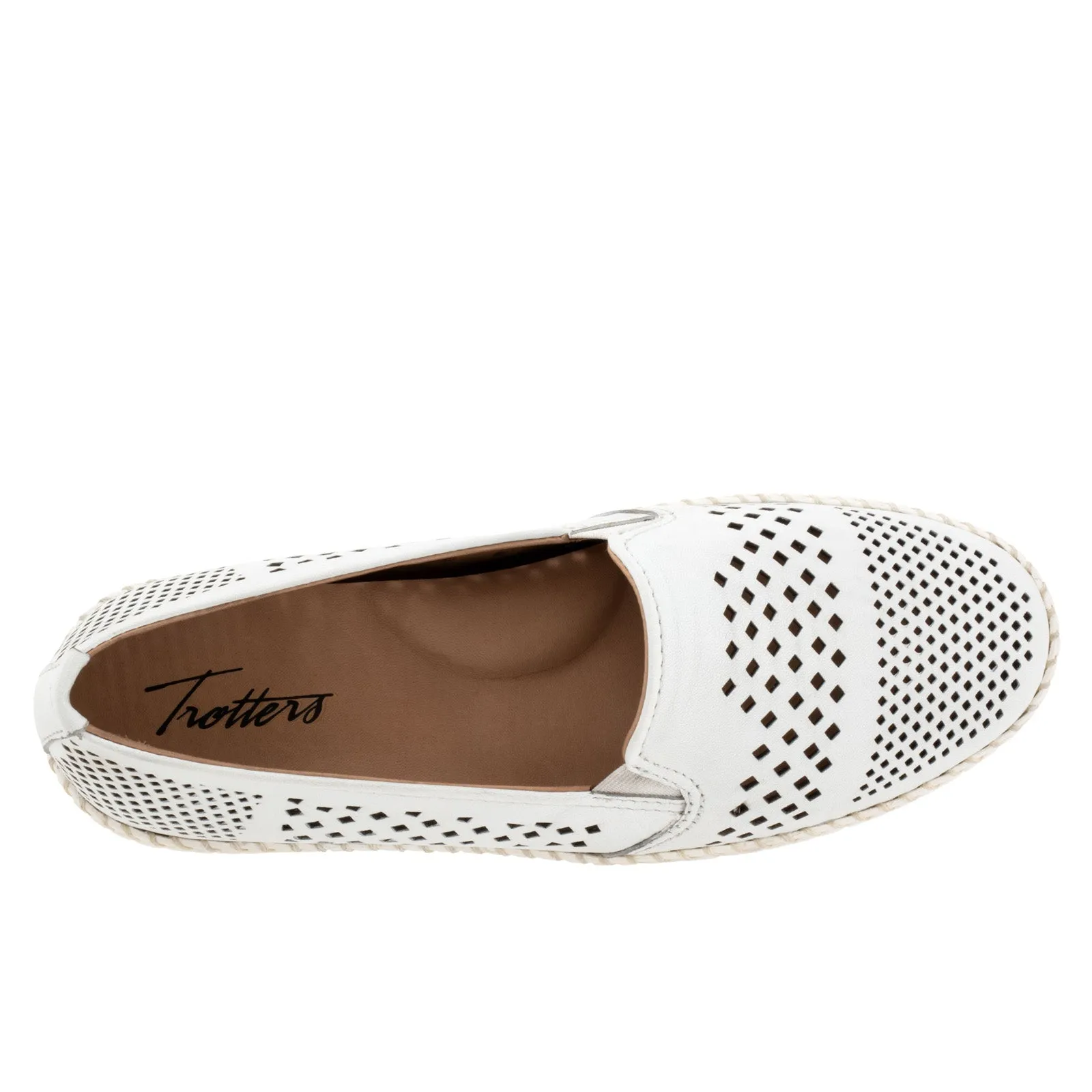 Trotters Royal T2319-100 Womens White Narrow Leather Loafer Flats Shoes