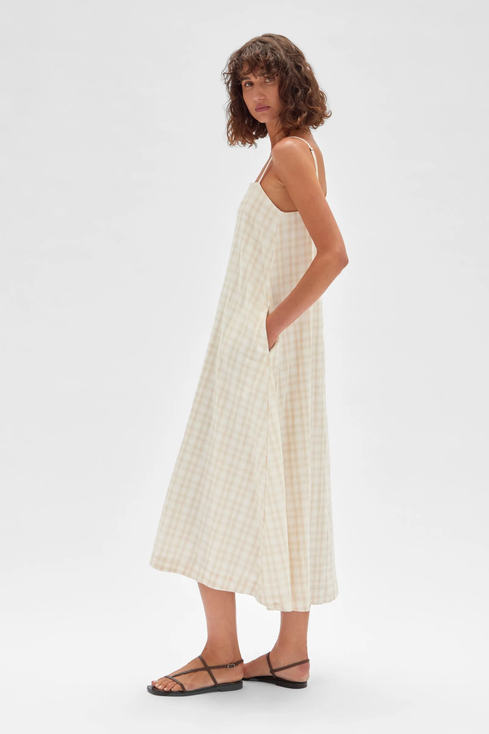 Tully Dress Stone Check