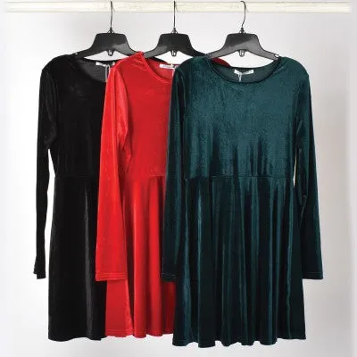 Velour Skater Crew Neck Dress