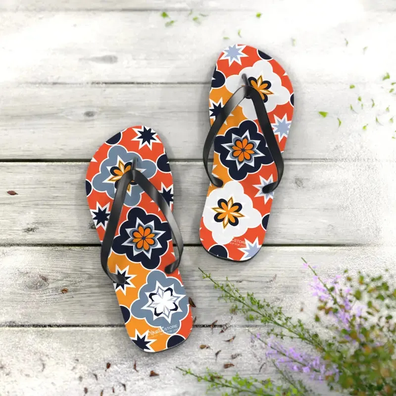 Vibrant Geometric Flip Flops with Cushioned Footbed