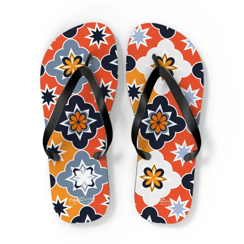 Vibrant Geometric Flip Flops with Cushioned Footbed