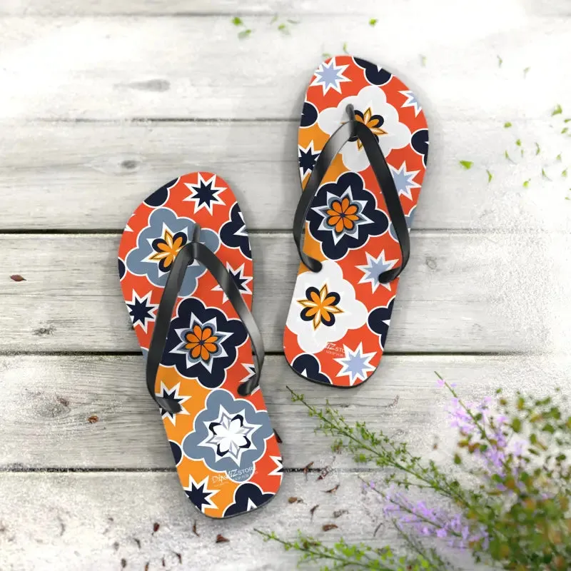 Vibrant Geometric Flip Flops with Cushioned Footbed