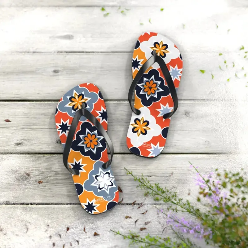 Vibrant Geometric Flip Flops with Cushioned Footbed