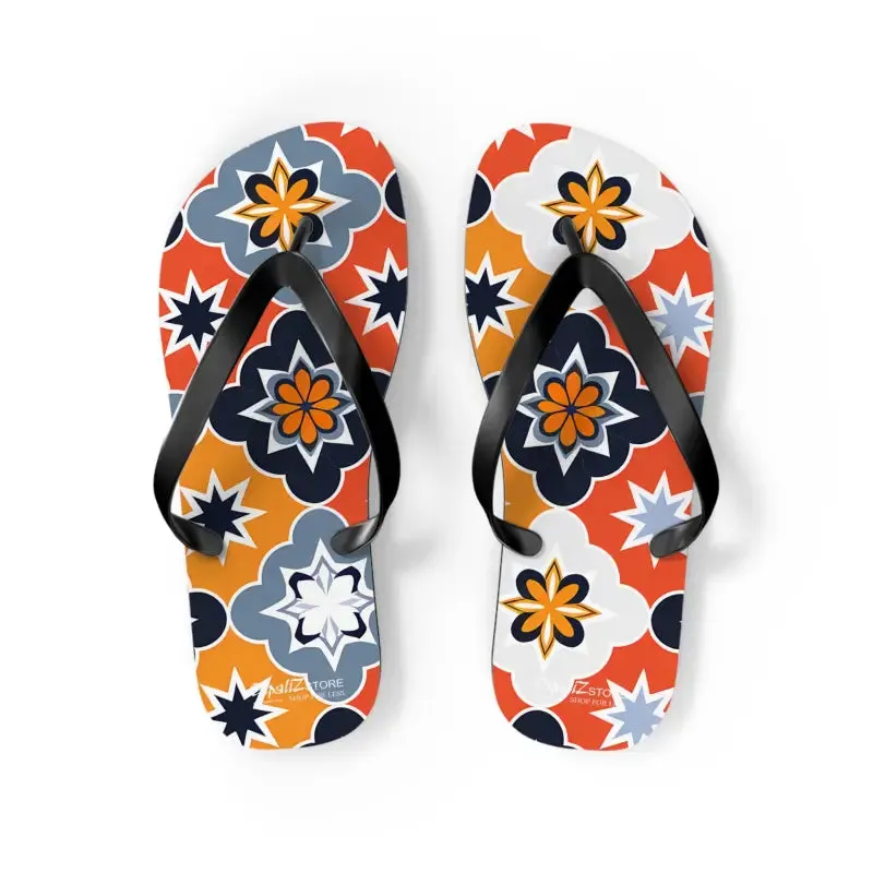 Vibrant Geometric Flip Flops with Cushioned Footbed